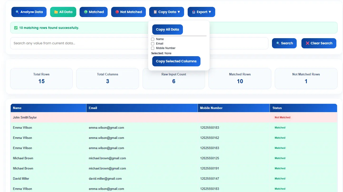 Column Wise Copy Feature