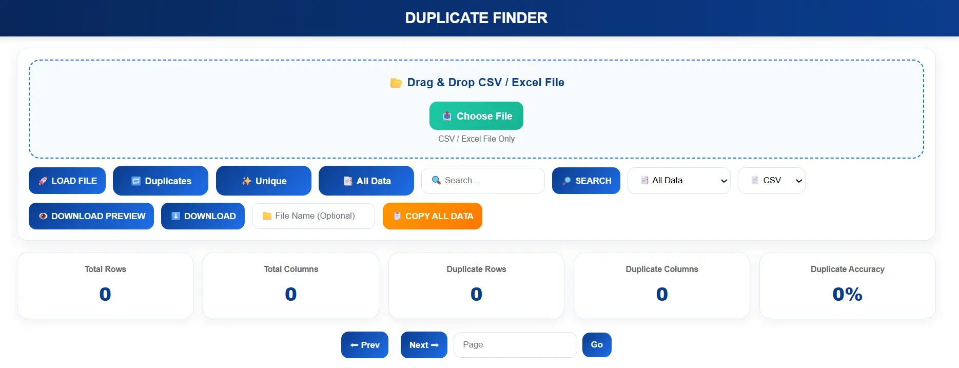 Vicohi Duplicate Finder dashboard for Excel and CSV files
