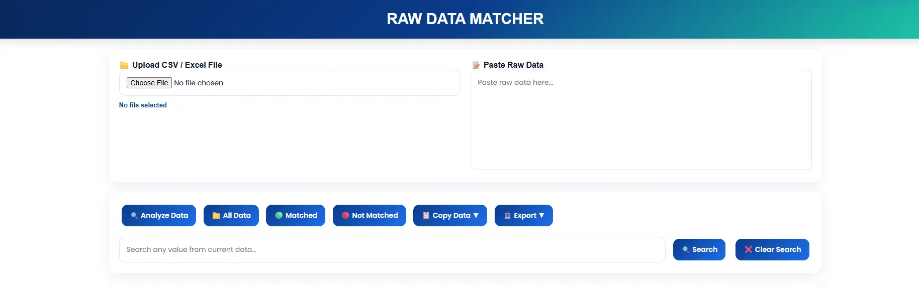 Vicohi Raw Data Matcher Dashboard